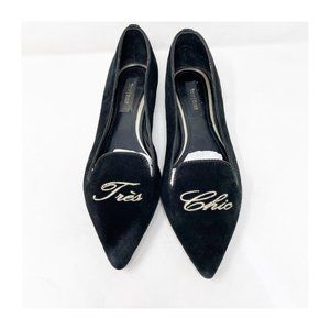 White House Black Market Women Shoes Sz 9.5 Pointed Velvet Gold Embroidery RARE